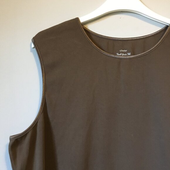 Brown Trimmed High Neck Stretchy 100% Cotton Tank Top - Picture 3 of 11